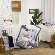 Carter's Woodland Friends Gray Multi Colored Bear and Fox, Squirrel, Tree, Tent, and Campfire 3 Piece Nursery Crib Bedding Set - Comforter, Fitted Crib Sheet, and Crib Skirt