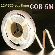 5M DC 12V LED COB Strip Light 8MM High Density Linear Lighting 320LEDs Flexible Tape Ribbon Lights Warm Natural White Decor RA90