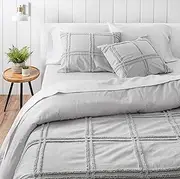 [MARTHA STEWART] Skylar Chenille Duvet Cover Queen Size, 3 Piece Set-1 Duvet Cover, 2 Pillow Shams, Cotton-Percale, Soft, Reversible, Easy Wash, 90"x92" with Button Closure, Grey