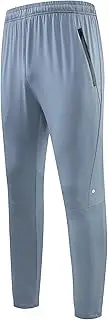[Aosufei] Men's Stretch Baggy Workout Athletic Pants Solid Straight Outdoor Trousers Elastic Waist Pants with Zipper Pockets, Blue, Small