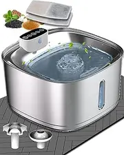 PetFeeder Pro Stainless Steel Cat Water Fountain 3.2L/108oz Kitty Cat Water Fountain Cordless Battery Operated Pet Water Fountain with 2 Filters and 1 Mat