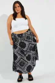Blue Boho Drawstring Side Bandana Maxi Skirt