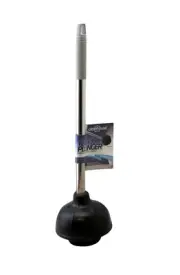 Heavy Duty Toilet Plunger with Blue Accents Stainless Steel Handle Sink Drain