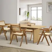 Oikiture 5PCS Dining sets 180cm Rectangular Table with Chairs Wooden Walnut