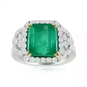 Emerald Shape Green Emerald & White Moissanite Engagement Cocktail Jewelry Ring