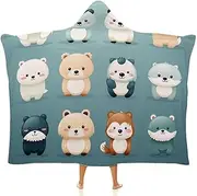Cartoon Animal Gifts Wearable Cloak Hooded Blanket Soft Arctic Velvet Cute Warm Fluffy Christmas Birthday for Women Kids Flannel Hooded Xmas Snuggle Blanket,40"x50"