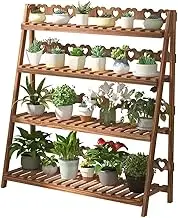 Wood Plant Stand Indoor Outdoor 4 Tier Folding Ladder Plant Shelf, 43in Tall Corner Plant Stand, Floor Standing Plant Display Rack Stand Organizer Holder for Home Garden Patio Balcony
