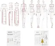EXTCCT Fashion Drawing Template Ruler Set, Woman Sewing Humanoid Patterns Design, Clothing Measuring French Curve Rulers A4 Pattern Paper Draft Drawings