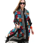 ANYYOU 100% Pure Merino Wool Black Mosaic Stylish Poncho Winter Large Scarf With Trendy Pashmina Shawl Bandana For Womenfashion Design