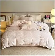 Soft Luxury Pink Comforter Cover Set, All Season Jacquard Soft Chic Bedding Set with Flat Sheets Pillowcase Bedding(Pink,220x240cm 4pcs)