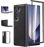 [Foluu] Case for Samsung Galaxy Z Fold 6, with Front Built-in Screen Protector, PU Leather + Hard PC Shell Ultra Thin Slim Durable Protective Phone Cover for Samsung Galaxy Z Fold6 5G 2024 (Black)