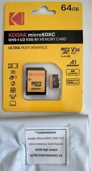 Kodak 64GB, TF Micro SDXC Memory Card UHS-1 U3 V30 A1 Class 10, with SD Adapter