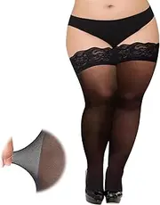 [Elkuaie] 1 Pair Large Knee High Socks Sexy Lace Stockings Non-Slip Silicone Thigh High Stockings Women Long Stockings Thigh Lace Stockings Black Oversized Stockings 3XL, black, 3X-Large Plus