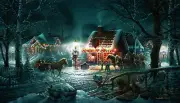 CHRISTMAS FESTIVAL Horse, Buggy, Houses + Painting REPRINT Printed on 8-1/2x11"