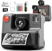 Kids Camera Instant Print, Christmas Birthday Gifts for Girl Boys 3-12 Years Old, FHD Selfie Digital Video Cameras Toddler 3 Rolls Print Paper & 32G Card (Black)