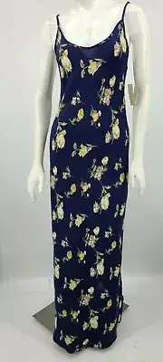 New Flynn Skye Celine Maxi Slip Dress Womens Large Deep Blue Blooms Floral
