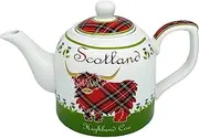 Royal Tara Highland Cow Bone China Teapot White and Green Tone Ceramic Infuser Scottish Kitchenware Teatime Capacity 22 Oz