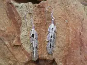 Buffalo Turquoise Black White & Opal Sterling Silver 925 Feather Earrings AF62