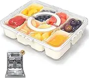 (DISHWASHER SAFE) Divided Serving Tray with Lid and Handle, Clear Snackle Box Charcuterie Container for Portable Snack Platters, 8 Compartment Snackle Box Container for Fruits, Candy, Nuts, Snacks