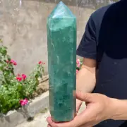 2.9lb Natural Green Fluorite Obelisk Quartz Crystal Wand Tower Point Healing.