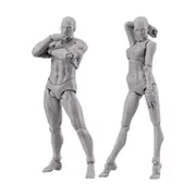 Body Doll, Artists Manikin Blockhead Jointed Mannequin Drawing Figures Male+Female Set (Grey) Gray