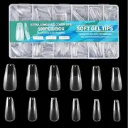 Coptiner Nail Tips Set with Storage Box, 12 Sizes Half Full Cover False Nails Extensions Soft Gel Transparent Medium Nail Tips for DIY Practice Art Design