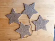 Set Of 4 Star Ornaments Burlap Rustic Christmas Tree Or Decor