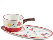 Unique Soup Mug Container Coffee Tea Soup Bowls,Ceramic Cream Soup Bowls & Saucers,Plates and Bowls Set for 1 Person,Breakfast Bowls with Cracker Holder.-red (Color : Red)