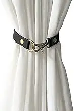 JfwuHap Leather Curtain Tiebacks 2Pcs Leather Curtain Buckle Creativity Curtain Holdbacks, European Classic Retro Nail-Free Curtain Ties for Home Offic Living Room Bedroom Cafe (Black)