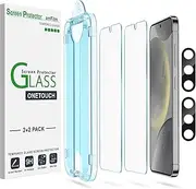 [amFilm] Auto-Alignment OneTouch for Samsung Galaxy S24 6.2" Screen Protector + Camera Lens Protector,Tempered Glass,30 Seconds Installation, Case Friendly , Bubble Free , Anti-Scratch [2+2 Pack]