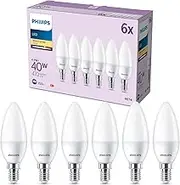 Philips LED Classic E14 Bulbs, Pack of 6 (40 W), Matte LED Bulbs with Warm White Light, Energy-Saving LED Lighting with Long Service Life, Warm White