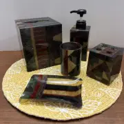 Retro MCM SPRINGS Aztec Geometric Acrylic 5 Piece Bathroom Accessory Set - NOS
