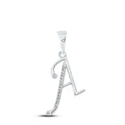 14k White Gold Round Diamond A Initial Letter Pendant 1/12 Cttw
