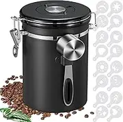 Coffee Canister,1.8L Airtight Coffee Container Stainless Steel Coffee Bean Storage Container with Date Tracker and Coffee Scoop,Coffee Decorating Stencils for Grounds Coffee,Tea,Flour,Cereal,Sugar