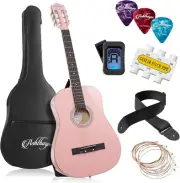 38" Beginner Acoustic Guitar Package (Pink) W/Gig Bag Strings Strap Tuner Picks