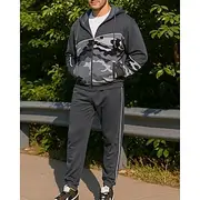 Men's Tracksuit Sweatpants Athleisure Long Sleeve Windproof Gym Training Running Sportswear Activewear Camouflage Army Green Khaki Grey