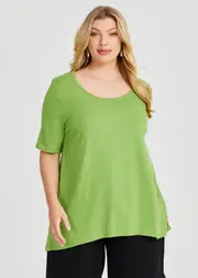 [Taking Shape] Taking Shape Crew Neck Slub Jersey T-shirt Size 12 in Cactus Green, Cotton - Plus Size Women's Clothing Cactus Green