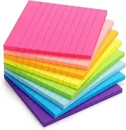 8 Pads Lined Sticky Notes 4x4 Sticky Notes with Lines Self-Stick Note Pads 8 Bright Multi Colors, 50 Sheet/Pad