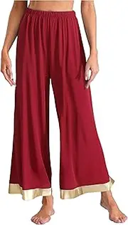 [TiaoBug] Praise Dance Pants for Women Metallic Trim Wide Leg Pants Lyrical Worship Loose Trousers