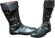 [Generic] Renaissance Leather Boots – 5 Buckle Gothic Knight Footwear – Medieval Costume Shoes for LARP & Cosplay