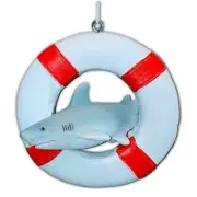 Shark in Life Ring Christmas Ornament, Nautical Coastal Beach Tree Decorations