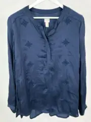 CHICO'S NWT Sz 3/16 Medallion Maggie Navy Top Blouse Peasant Boho Lightweight