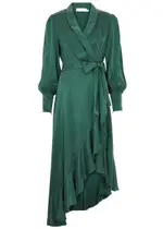 Zimmermann Ruffled Silk-satin Midi Wrap Dress - Green - 4 (UK 16 / XL) 4 (UK 16 / XL)