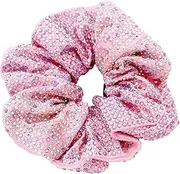 Embellished Sparkly Crystal Scrunchie Hair Tie Ponytail Holder Accessory for Women (Pink, One Size)