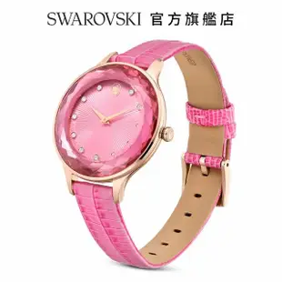 【SWAROVSKI 官方直營】Octea Nova 手錶瑞士製造 真皮錶帶 粉紅色 玫瑰金色潤飾 交換禮物