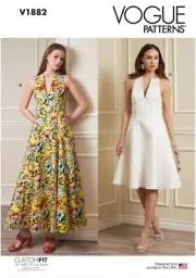 VOGUE SEWING PATTERN 1882 MISSES 8-16 DEEP V-NECKLINE EMPIRE WAIST DRESS & MAXI