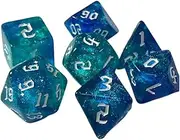 7pcs Polyhedral Dice Set Leisure Entertainment Toys D4 D6 D8 D10 D12 D20 Dice for Board Game Roll Playing Games Party Game (Color : Green Blue)