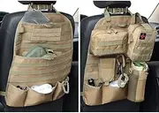 wrumava Car Seat Back Organizer, Tactical Molle Nylon Vehicle Panel Universal Fit Car Backseat Cover Protector (Olny Tan molle seat organizer)