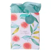 Heartfelt Gift Bag Set w/Tissue Paper Courage Dear Heart Floral Design, Orange