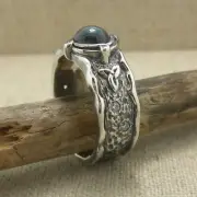 Sterling Silver Bezel Set Round Blue Topaz & CZ Ring Trinity Knots Size 8